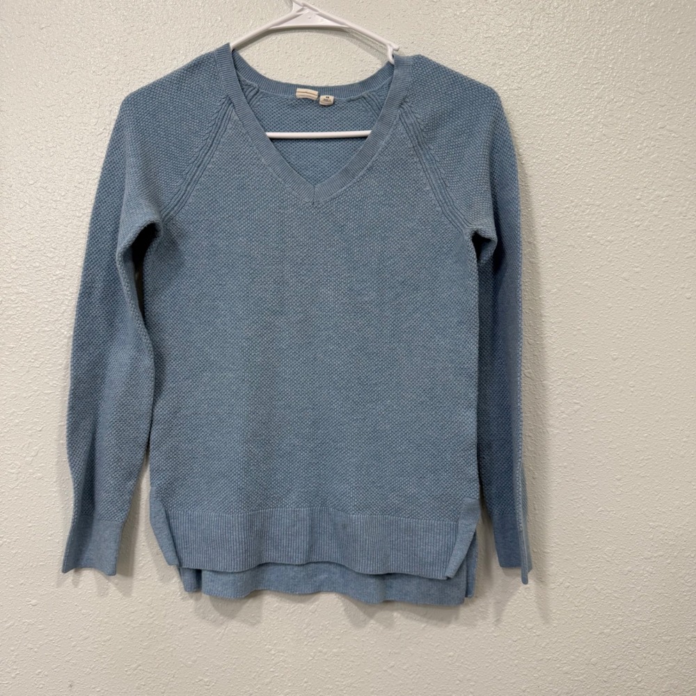 Gap Womens V-Neck Textured Knit Sweater Light Blue‎ Raglan Sleeve XS